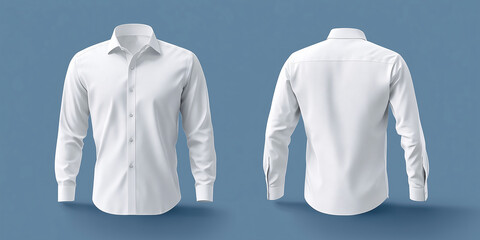 realistic mockup of a white dress shirt with long sleeves on blue background