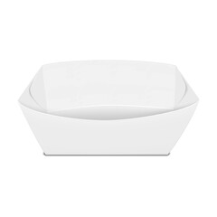 Blank white paper food tray. 3d mockup. Fast food snack, dessert paperboard serving boat package. Realistic vector mock-up. Disposable eco container packaging. Template for design