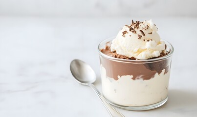 Glass container with homemade vanilla and chocolate ice cream, Generative AI