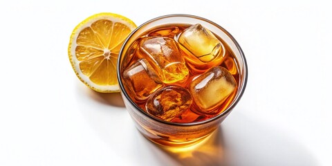 Aerial View of a Long Island Iced Tea Drink Isolated on White