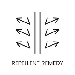 A vector icon of diagonal opposing arrows separated by a barrier, representing a repellent remedy, with an editable stroke