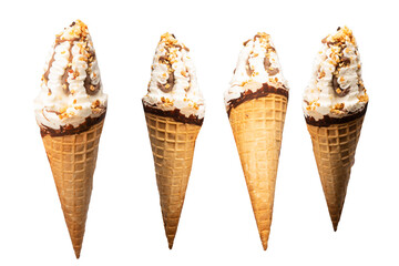 Ice cream with nuts and chocolate isolated on white background.