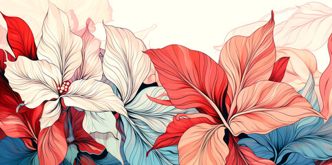 Fototapeta premium Beautiful leaf pattern painting, tropical plants, natural color background.