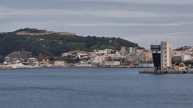 Panoramic view of Ceuta, a Spanish city in North Africa, taken from the ferry leaving the port.