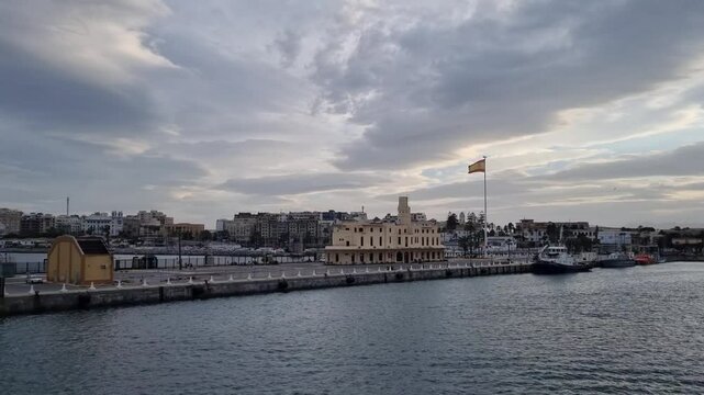 Panoramic view of Ceuta, a Spanish city in North Africa, taken from the ferry leaving the port.
