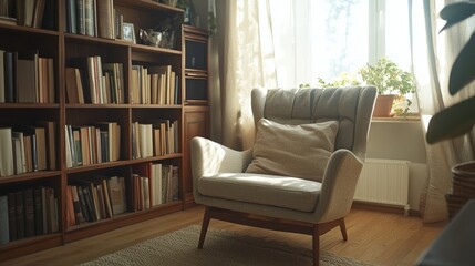Inviting reading nook with a comfortable armchair, ideal for creating a serene space to relax and read at home.