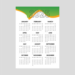 Calendar design 2025, vector calendar template, new year