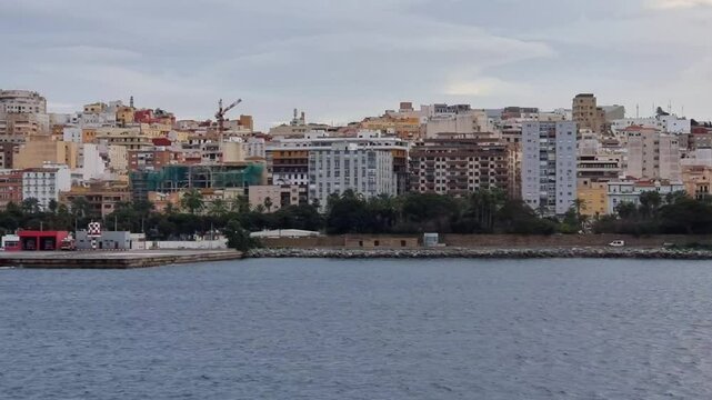Panoramic view of Ceuta, a Spanish city in North Africa, taken from the ferry leaving the port.