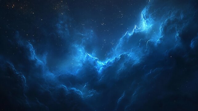 Cosmic clouds blue sky stars, cosmic blue clouds, night sky galaxy stars, universe dark sky, blue celestial clouds