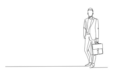 Obraz premium Businessman caryying briefacase in continuous one line drawing. Simple line art illustration of businessman with briefacase. Editable vector.