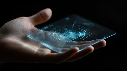 business, statistics, people and future technology concept - close up of businessman hand with charts on transparent smartphone screen and virtual projections over black background