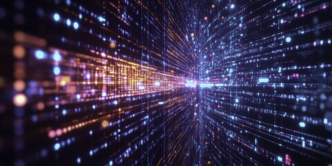 Fototapeta premium Abstract futuristic background featuring glowing neon lines and circular shapes