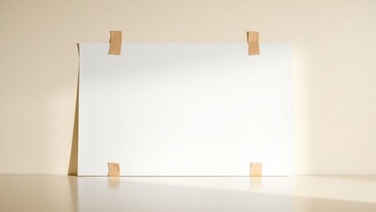 Blank white paper taped to a beige wall
