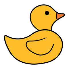 Hand drawn cartoon rubber yellow duck icon on white background.