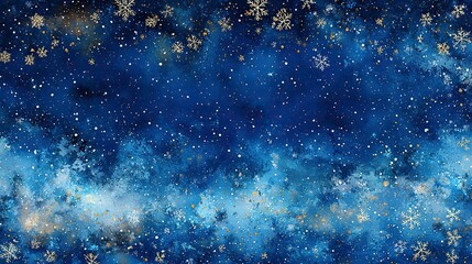 Obraz premium Snowflakes falling on a starry night sky background, winter holiday theme.