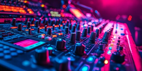 A microphone and monitor on a moody stage with dramatic lighting, representing live music, performance, and the electrifying energy of concerts.
