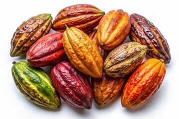 Aerial View of Cacao Pods Isolated on White Background - Drone Photography