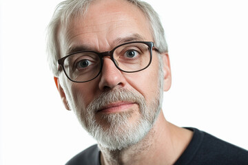 Obraz premium Man with glasses and beard gazes into the camera indoors