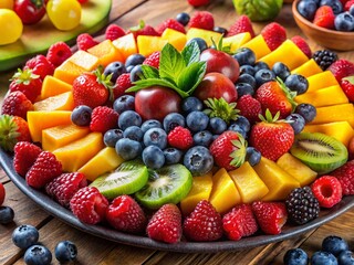 Obraz premium Aerial View of Colorful Fruit Dessert Platter - Summer Treats