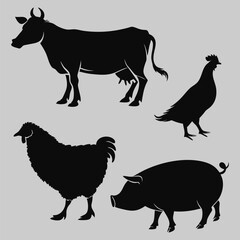 Farm animal silhouette vector design art and illustration