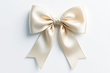 Beautiful golden satin bow with a soft sheen, tied elegantly with long tails, displayed on a clean white background. Concept of luxury and celebration. Ai generative