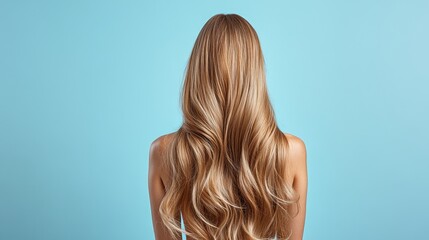Fototapeta premium Minimalist Illustration of a Woman with Shiny Long Hair, Pastel Color Background, Beauty and Haircare Concept, Feminine Elegance