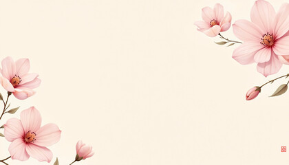 Fototapeta premium Watercolor flowers with pink petals on light beige background