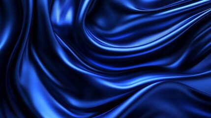 Obraz premium Elegant smooth blue waves, Dark cobalt ripples, Luxurious satin texture, Shiny silky folds, Deep navy drapery