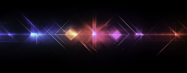Fototapeta premium Abstract technology background with glowing lines and cubes in blue, red, and pink colors on a dark black backdrop. 