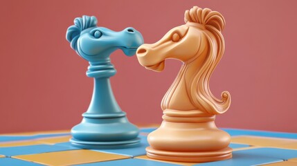 Two Chess Knights Face Off on a Colorful Board