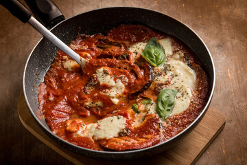 eggplants parmigiana casserole, traditional italian recipe