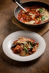 eggplants parmigiana casserole, traditional italian recipe