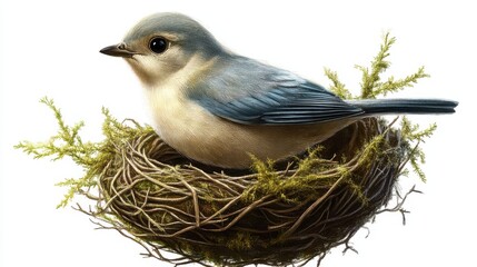 3d bird in nest transparent background, PNG file