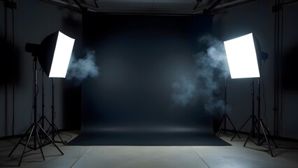 Studio Photography Setup Dark Background Bright Lights Smoke
