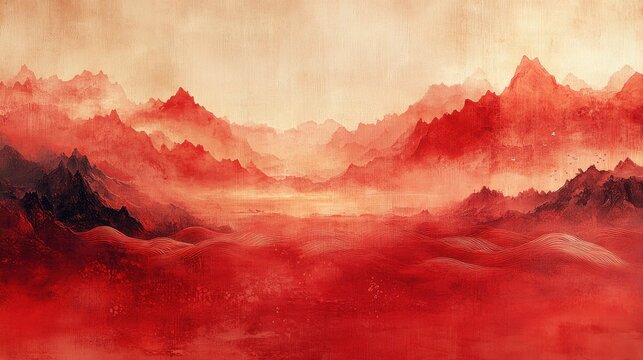 A muted red backdrop with decorative wave patterns scattered lightly and an uncluttered middle area 