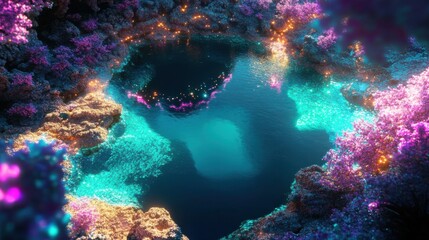 Enchanted Underwater Cave, Vibrant Coral Reefs