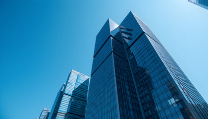 Modern business office skyscrapers. High-rise buildings with blue sky. bright and clean high tech office background
