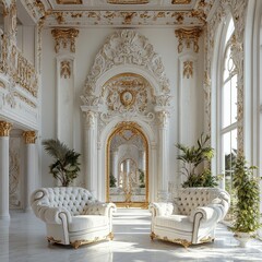 A refined living room with luxurious furniture and neutral tones, perfect for showcasing classic and premium interior designs.