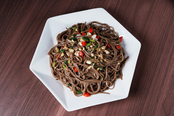 Soba soba on a white plate