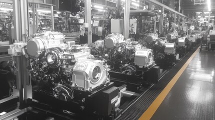 Engine Production Line in Modern Factory
