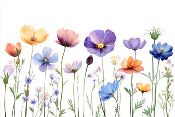 watercolor wild flowers on white background