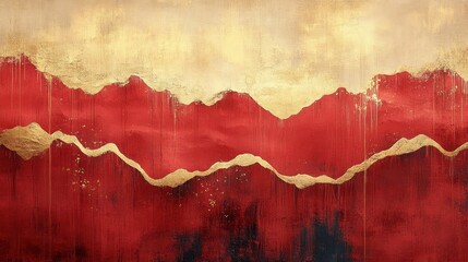 A muted red backdrop with faint wave-like gold motifs forming calm flat textures and a clean central area 
