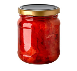 Red pickled ginger in a glass jar