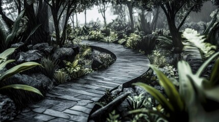 Mysterious Rain Forest Pathway - Lush Green Nature