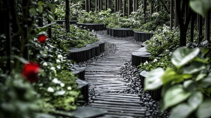 Serene Garden Pathway Design with Artistic Stonework