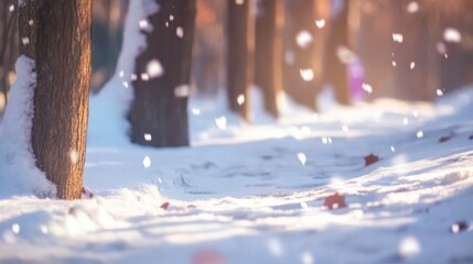 Winter Wonderland Scene: Snowy Forest with Sunlight
