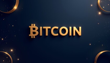 Bitcoin golden text on dark luxury background.