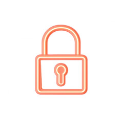Stylized neon padlock icon representing security and data protection., isolated on a transparent background.