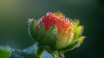 Close-up of dew on a ripe strawberry