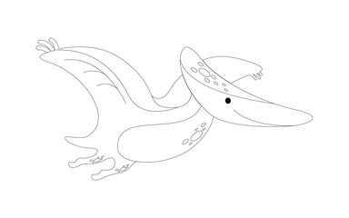 Cute cartoon pterodactyl outline. Prehistoric animal. Dinosaur kids illustration on white background